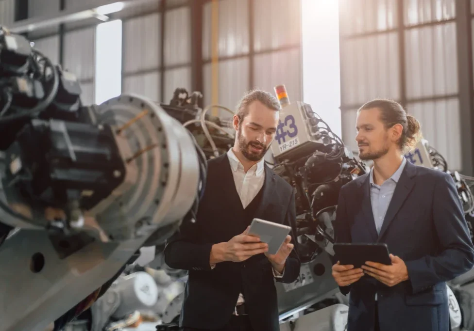 Best sales recruiting firms for manufacturing companies – industrial gear and factory elements representing specialized manufacturing sales headhunting